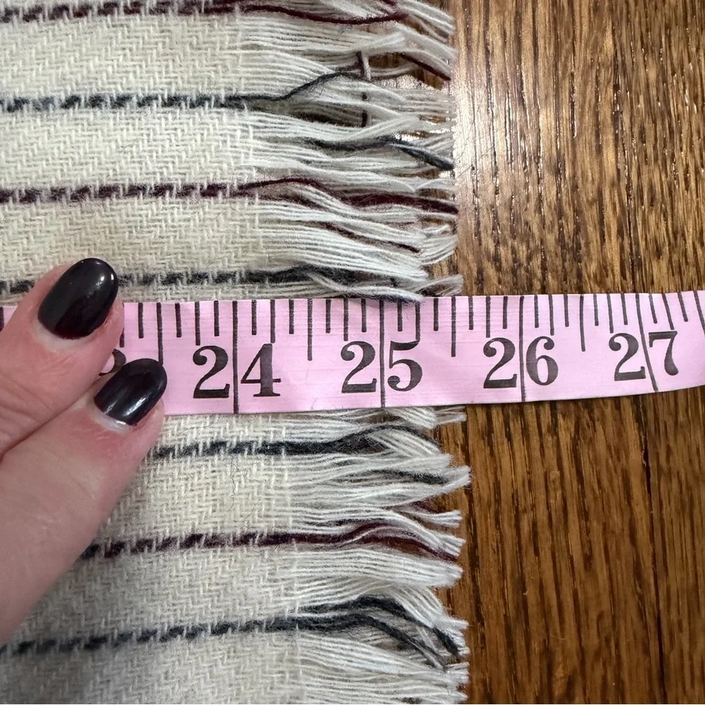 Abraham & Straus Vintage Wool Scarf Cream Gray Maroon Stripe German Made OS - Picture 6 of 7